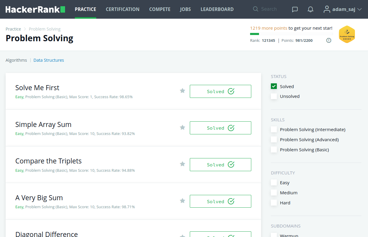 HackerRank Practice Adam Sajewicz HackerRank Practice Adam Sajewicz