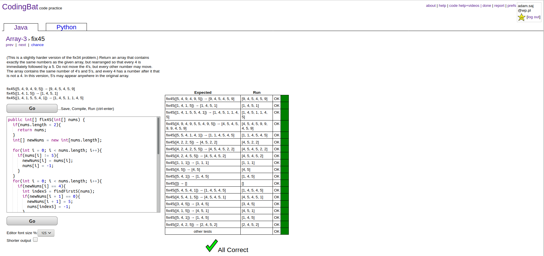CodingBat fix45 output